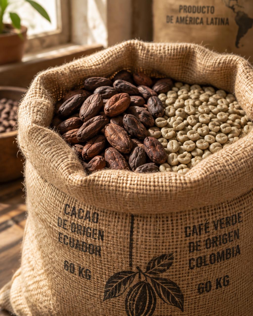 Sac de fèves de cacao et de café vert d'origine